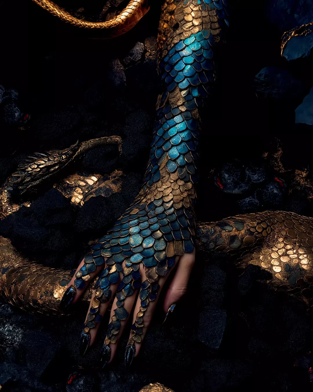 ドラゴンが女性に変わる神秘的なシーン